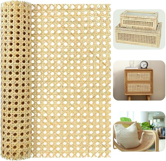 16-inch Wide Rattan Webbing 80-inch Long (6.6 ft.) Rattan Webbing Rolls for Furniture, Chairs, cabinets, Ceilings, beds Rattan Projects Basket Weaving Supplies Open mesh Rattan(Light Color)