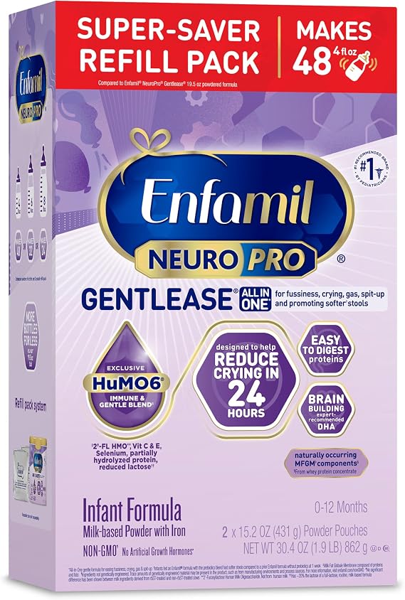 Enfamil NeuroPro Gentlease for easing Fussiness, Crying, Gas, Spit-up in 24 Hrs, Smaller Proteins for Easy Digestion, Brain Supporting DHA, Prebiotic Blend, HuMO6*, Baby Formula, Powder Refill Box, 30.4 Oz