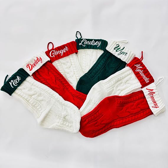 Personalized Christmas Stockings, Customizable Embroidered Names, 15 Thread Colors, Holiday Fireplace Decor, 1 Pack