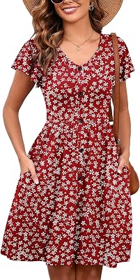Heymoments Womens Summer Short Sleeve Dresses Casual T-Shirt Flowy Tunic Ladies Beach Sundress