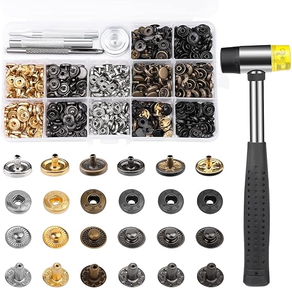 TLKKUE 120 Sets Snap Fasteners Kit, 10mm Snap Buttons with Rubber Hammer