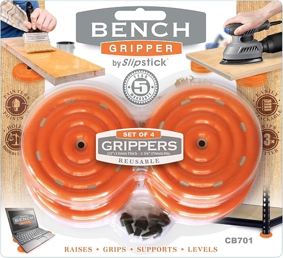 Slipstick CB701 Universal Bench Grippers with Non Slip Grip Surface for Woodworking, Painting, Leveling, Raising, and Supporting (Set of 4) 2-3/4 Round x 12 Tall-Orange