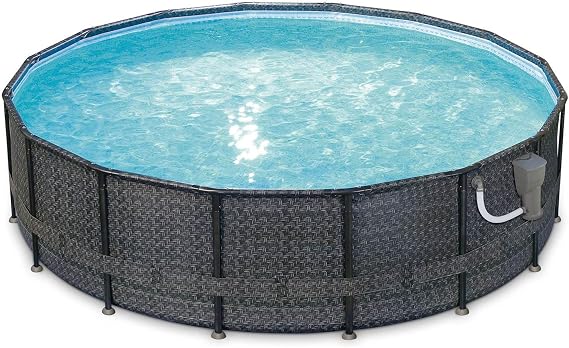 Summer Waves P4A01648B 16ft x 48in Above Ground Frame Outdoor Swimming Pool Set w/ Filter Pump, Pool Cover, Ladder, Ground Cloth, Maintenance Kit