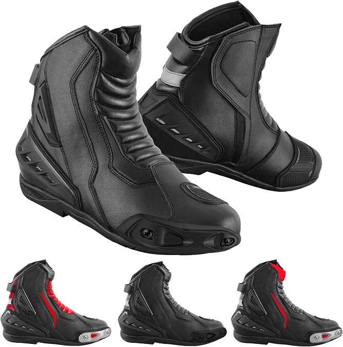 Motorcycle Leather Shoes for Men Anti-Slip Motorbike Protective Boots with Ankle Support CE Approved Non-Slip Rubber Sole