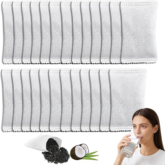 25 Pack Activated Charcoal Water Filters Coconut Shell Activated Carbon Filter Replacements Chemical-Free Odor Absorbing for Distillers Home Pure Water Remove Compound One Year Supply (5 * 8.5cm)