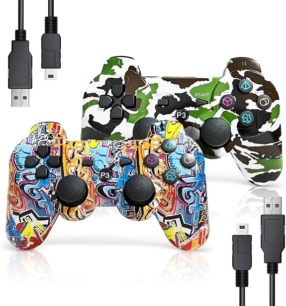 AUFGLO Gaming Controller for P-S3, Wireless Move/Motion Controller Gamepad with Upgraded Joystick Compatible with P-S - 3 (Graffiti + Camouflage)