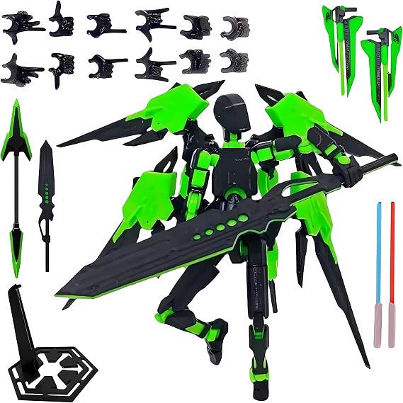 T13 Action Figure Set - 3D Printed Collectible Figures for Collector Desktop Decor (Assembly Completed) (Green Mecha Set)