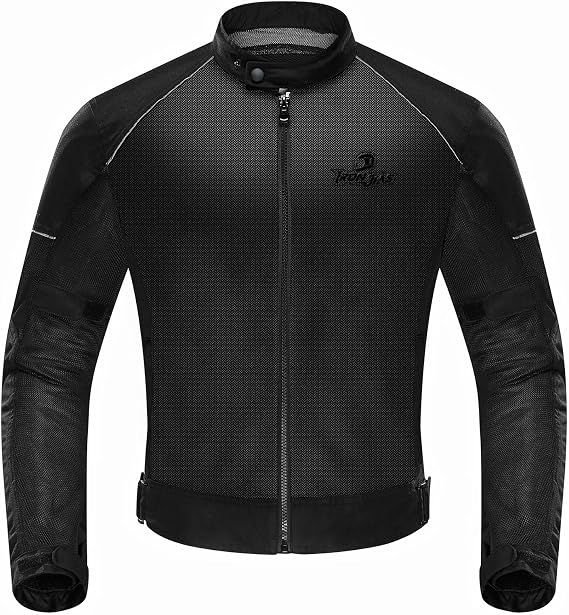 IRON JIA'S Summer Motorcycle Riding Jacket for Men, CE Certified | Breathable Mesh, CE Level 2 Armor, EVA Back Protector, Adjustable Fit, Zippered Pockets, Summer Protective Gear