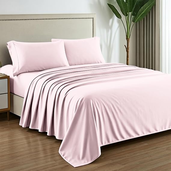 Mayfair Linen 100% Pure Egyptian Cotton Sheet Queen Size - Luxury 1000 Series Grandiose Collection Queen Size Sheets (4 PC, Blush), 16" Deep Pocket Sateen Weave Soft Cooling Hotel Bed Sheets Set