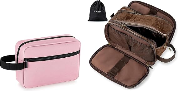 Elviros Travel Toiletry Bag for Men and Women, Shaving Dopp Kit Water-resistant Bathroom Small Toiletries Organizer PU Leather Cosmetic Bags