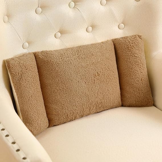 Queekay Fleece Lumbar Support Pillow 3 Section Back Pillow, Light Tan | Back Pillow for Back Support Comfortable Lumbar Cushion for Car Seat Pain Relief Sofa Rest