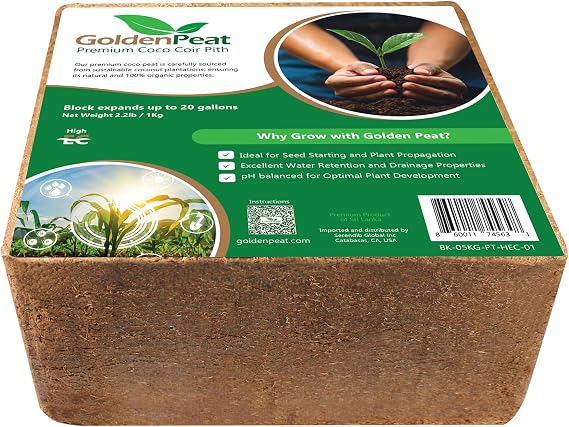 Organic coco pith block (3x1 kg Blocks) - Low EC, sustainable growing medium for gardens, pots and seed starters. Just add water to transform these compact blocks into 42L of fluffy nutrient-rich coir