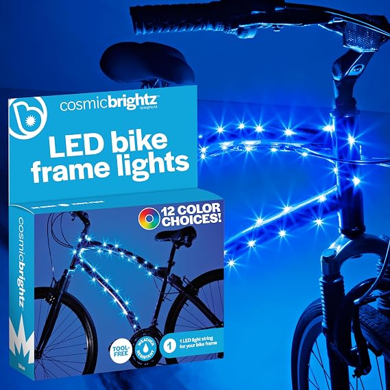 Brightz CosmicBrightz LED Bike Frame Rope Light - 6.5-Foot Silicone Rope - Frame Mount with On/Off Switch - Weather Resistant - Battery Powered - Fits Kids, Teen & Adult Bikes and Scooters