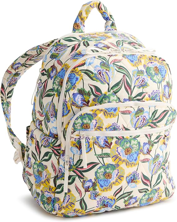 Vera Bradley Women's Featherweight Bancroft Backpack 15" Laptop Sleeve, Water Resistant Gardenia Garden, 24L