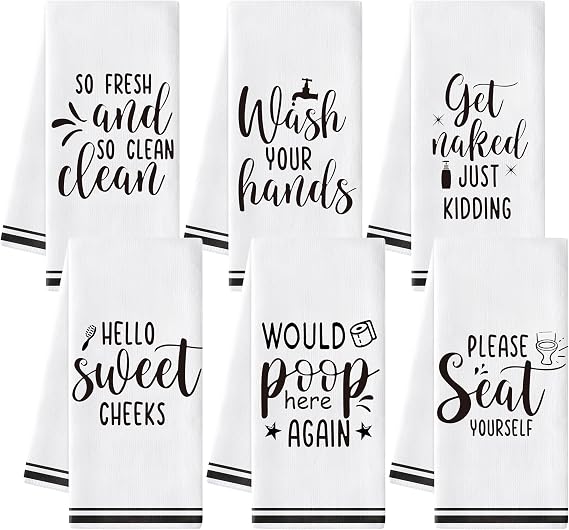 Funny Sayings Hand Towel - 6Pcs Sweet Cheeks Fun Bathroom Decorative Absorbent Soft Polyester Towels for Bathroom Bar Room Decor, Housewarming Gift for Hostess Home Friend