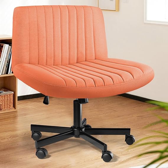 Criss Corss Chair with Wheels,Fabric Padded Armless Wide Office Desk Chairs,120 Rocking Swivel Mid Back Computer Task Vanity Chair for Home Office, Small Space