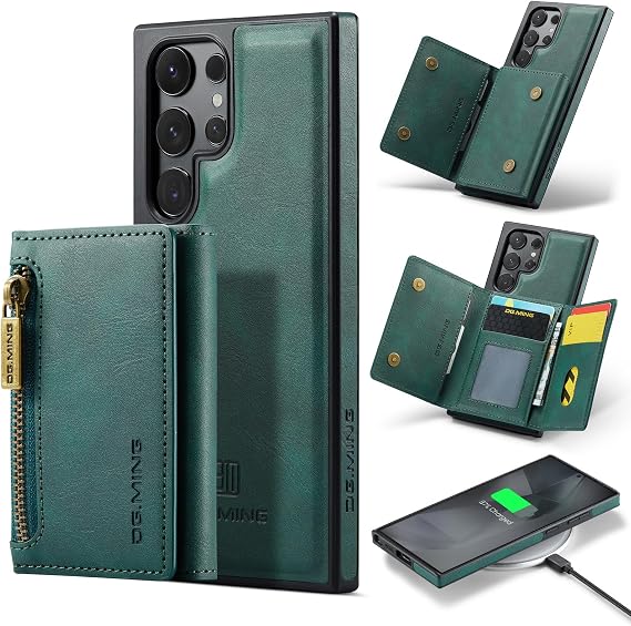 Compatible with Samsung Galaxy S24 Ultra(6.8''),The Upgrade 2 in 1 Detachable Back Cover& Fold Leather Wallet Phone Cases, Support Wireless Charging (Green)