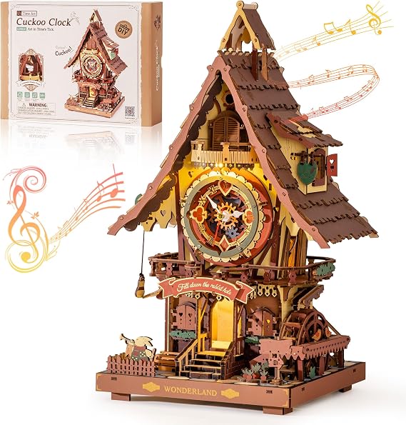 ROBOTIME Working Cuckoo Clock Wooden Model Kit, Vintage, LC901C