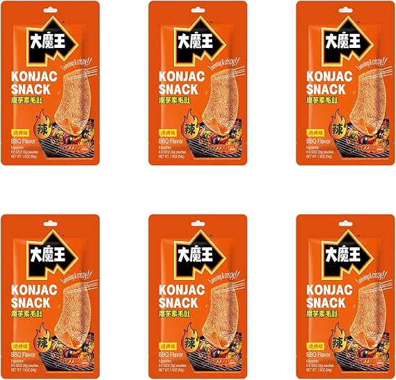 Mowon Konjac Snack, BBQ Flavor, 6 Bags (54g), Low Calorie, Low Calorie, High Fiber, Paste Refreshing Crunchy-tender Chinese Food, HALAL Certified, Healthy Alternative