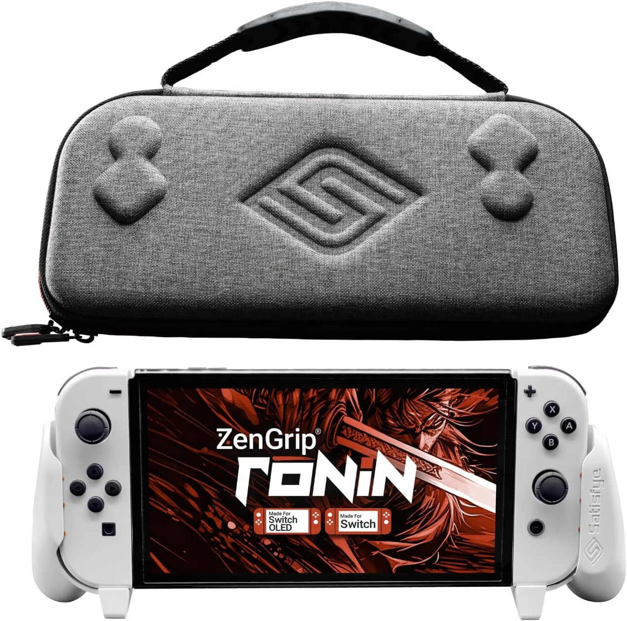 Satisfye - ZenGrip Ronin White Slim Bundle, Accessories Compatible with Nintendo Switch & OLED - The Bundle includes: White ZenGrip and Grey ZenCase Slim WHITE