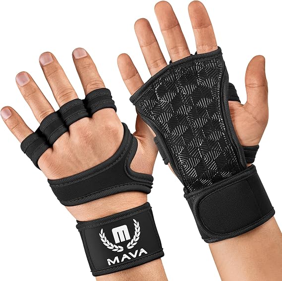 MAVA Open Gym Gloves for Women & Men | Padded Weight Lifting with Wrist Support for Comfort, Protection | Strong-Grip Fingerless Workout | Multi-Use, Anti-Sweat Gym Accessories