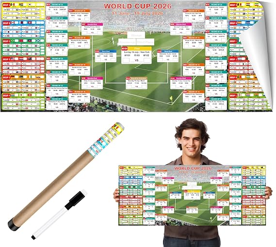 2026 World Cup Schedule Poster Extra Large 43.31"x17.72" Waterproof PP, Dry Erase Soccer Tournament Wall Chart with Knockout Bracket &