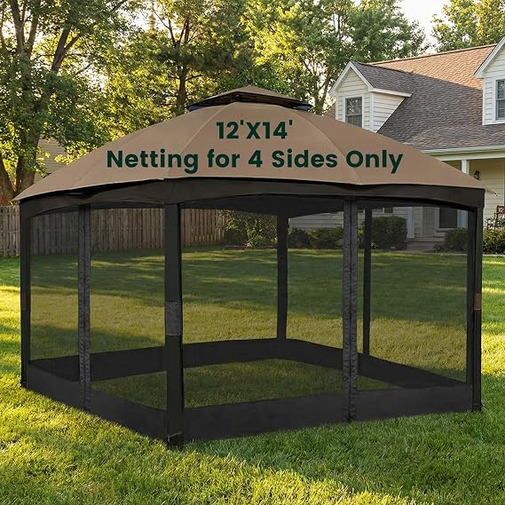 Gazebo Universal Replacement Mosquito Netting, Upgrade 12' x 14' Outdoor Canopy Net Screen 4-Panel Sidewall Curtain, with Zippers, Easy to Install, Fit for Most Gazebo 12x14 Canopy, Black