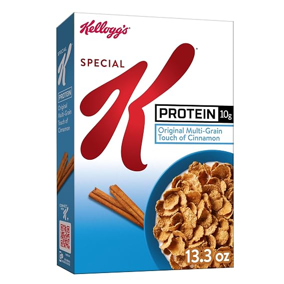 Special K Protein Cold Breakfast Cereal, 15g Protein, 11 Vitamins and Minerals, Original Multi-Grain Touch of Cinnamon, 13.3oz Box (1 Box)