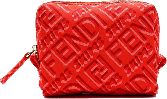 FENDI Skims Nylon Tulipano Small Beauty Pouch Coral Red Pink Logo Cosmetic Bag with Zip Closure New