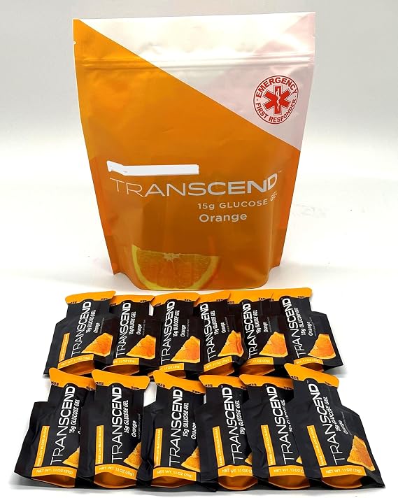 Orange Flavored Glucose Gels, Twelve 1.1-Ounce Packets in Brand Bag, 15-Grams Fast-Acting Glucose