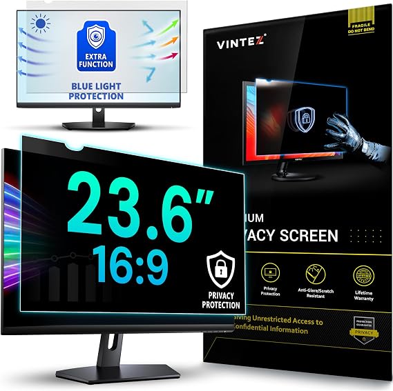 VINTEZ 23.6 Inch 16:9 Privacy Screen for Computer Monitor and Laptop - Anti Glare Protector Film Blue Light Filter Eye Protection - Computer Screen Privacy Shield, [1 Pack]