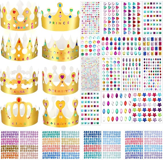 Chinco 63 Pcs Gold Paper Crown, Kid Birthday Party with Gem Letter Stickers