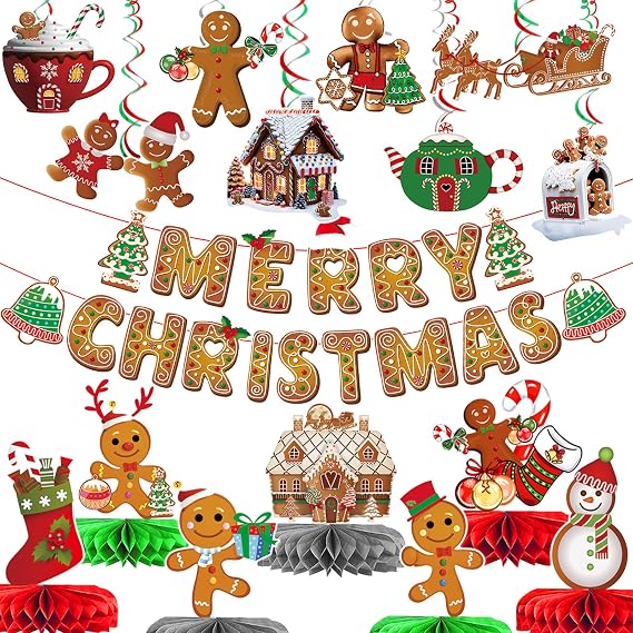 Gingerbread Christmas Decorations Gingerbread Banner Merry Christmas Banner Gingerbread Party Decorations with Gingerbread Decor for Christmas Party Decorations