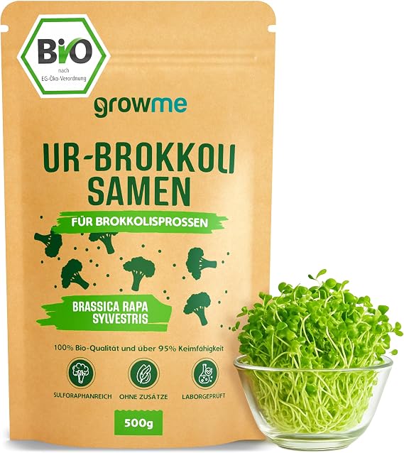 Organic Broccoli Sprouts Seeds [500g] - Broccoli Seeds with Over 95% Germination Capacity and Uniquely High Sulforaphane Content - Microgreens for Germination - 100% Laboratory Tested Organic Quality