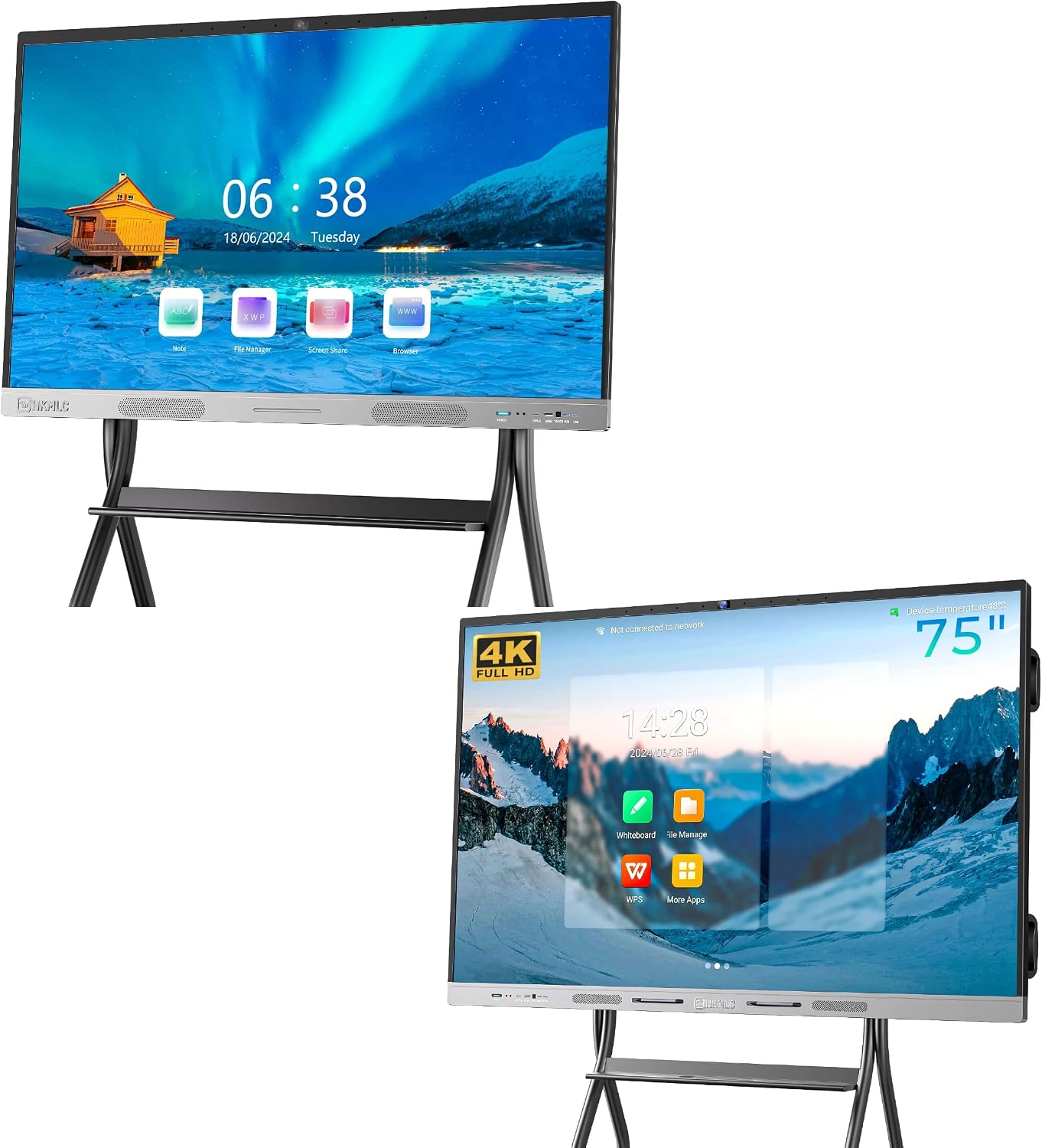 HKMLC 55 Inch Smart Board Built-in 4800MP Camera 4K UHD Touchscreen & 75 Inch Smart Board 4K UHD Built-in 4800MP Camera for Classroom, Home, and Business Wall Mount Included
