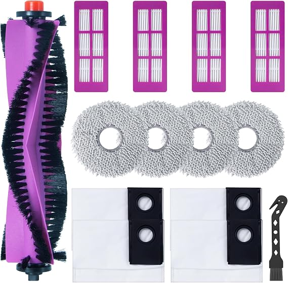 Accessories for Eureka J15 Pro Ultra / J15 Ultra Robot Vacuum Cleaner Replacement Parts.1 Main Brush, 4 HEPA Filters, 4 Mop Pads, 4 Dust Bags, 1 Brush