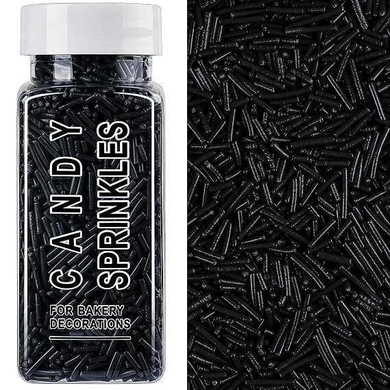 Black Sprinkles, Edible Black Jimmies for Cake Decorating