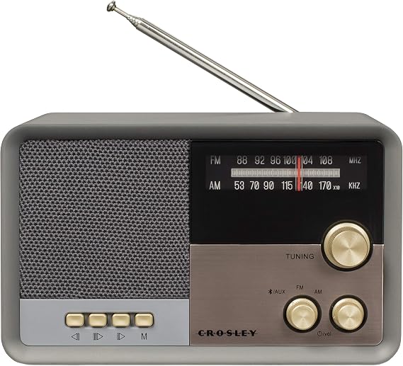 Crosley CR3036D-CL Tribute Radio, Charcoal | AM/FM Radio, Bluetooth In, Built-in Full-Range Speaker, Built-In AM Antenna/Extendable FM Antenna, Analog Tuner