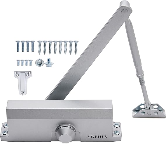 SOPHIA Commercial Door Closer Grade 2, Automatic Door Closer DK700, Hydraulic Auto for Home & Light Commercial Property (Size 3), ADA & UL, Silver Aluminum