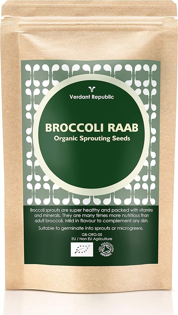 Organic Broccoli RAAB Sprouting Microgreen Seeds 1kg | Non GMO Healthy Superfood | Easy to Sprout in 5 Days| High Germination into Microgreens in 10 Days