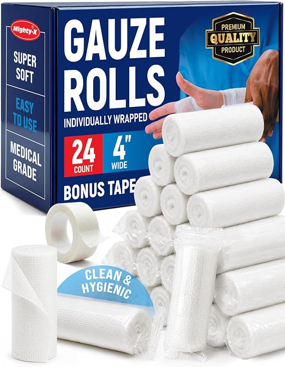 Medical Gauze Rolls 24pk 4" x4.1yd Soft and Breathable Gauze Bandage