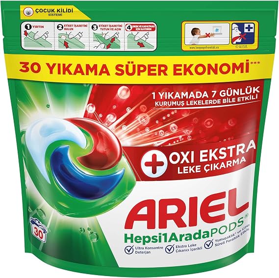 Ariel Hepsi1Arada PODS Oxi Extra Leke Çıkarma Kapsül Çamaşır Deterjanı Beyazlar ve Renkliler 30 Yıkama