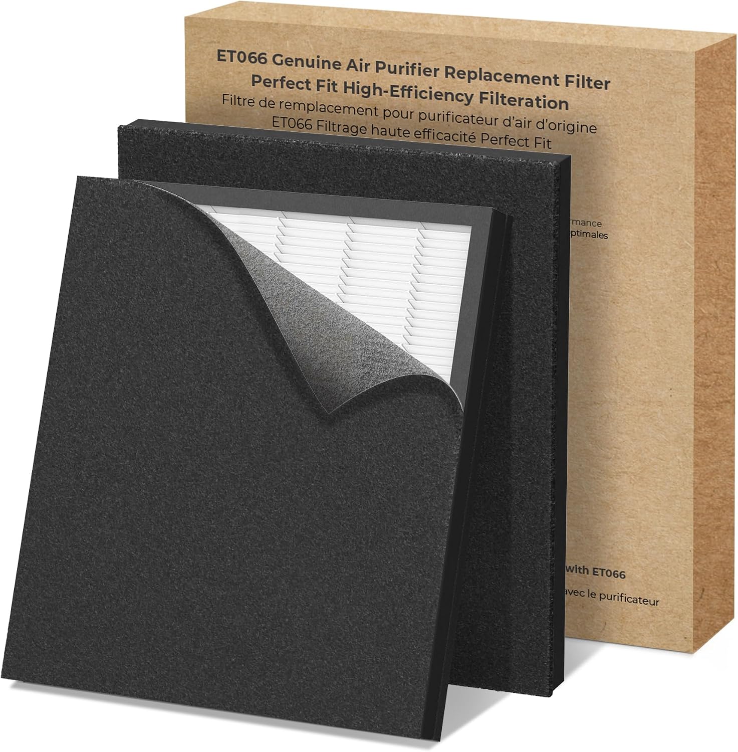 Genuine ET066 Air Purifier Replacement Filter for ET066 Air Purifier, Washable HEPA 3-Stage Filtration for Pollen Smoke Pet Hair Dust, Original Version, 2 Pack3 Layers Filtration