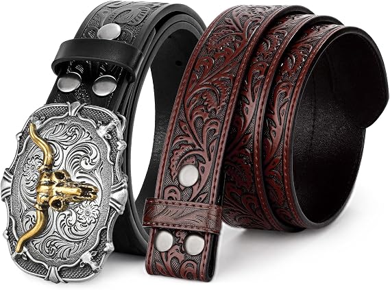 BELTROAD Cowboy Belts for Men Women Western Leather Buckle Belt Set Cowgirl Country Belt for Jeans Retro Christmas Gift Belt