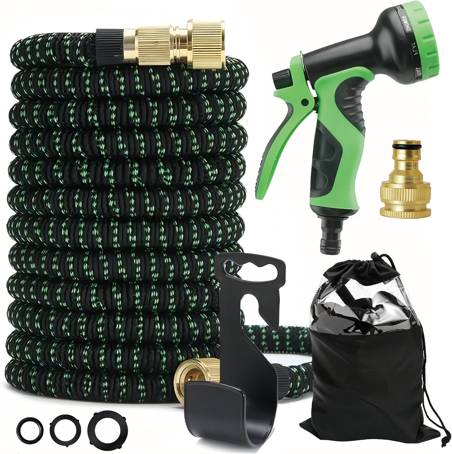 Garden Pipe Expandable Garden Hose Set (75FT) with 10 Function Spray Heads Extremely Elastic Hose with 1/2 and 3/4 2-in-1 Brass Connectors for Garden