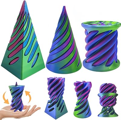 3 Packs Impossible Cone, Spiral Cone Fidget Toy, Impossible Pyramid Passthrough 3D Printed Fidget Toys Adults, Spiral Illusion Desktop Decoration for Anxiety Relaxing Purple Green