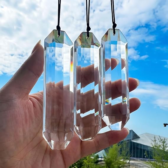 3pcs Crystal Sun Catcher Prisms 4.5'' Large Suncatchers for Window Hanging | Clear Chandelier Crystals Prisms for Room Garden Rainbow Maker Pendants Home Decor
