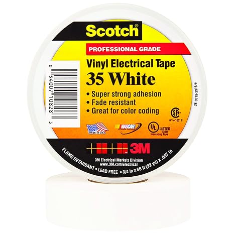Aviditi 3MTM 35 Colored Electrical Tape, 3/4" x 66', White, 10/Case, 3M Stock# 7000006097