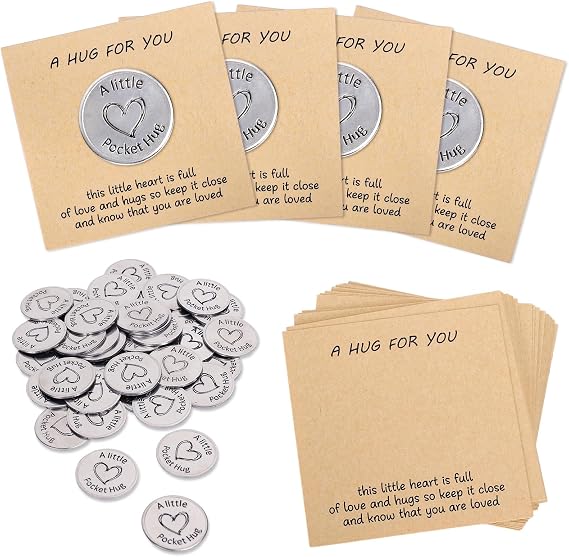 FYSUIMU 40 Sets Pocket Hug Token Bulk Hug Cards with Metal Coin Greeting Card Keepsake Exchange Card for Mother's Day Employee Appreciation School Kid Teacher Colleague Family Friend Relationship