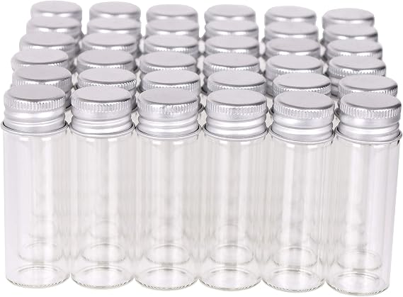 MaxMau 100 Tiny Glass Bottles Clear Small Vials 15 Milliliter Empty Mini Jars with Aluminum Screw Top Lids Sample Message Bottle Wedding Favors Decorations DIY Jewelry Accessories Liquid Hold Storage